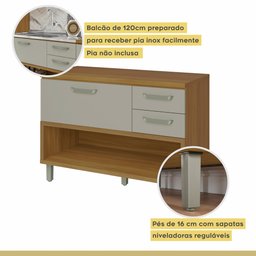 Balcão de Cozinha 1 Porta 2 Gavetas com Caixa Organizadora 120cm Princesa Nesher Móveis Freijó/off W - 7