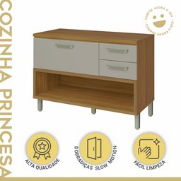 Balcão de Cozinha 1 Porta 2 Gavetas com Caixa Organizadora 120cm Princesa Nesher Móveis Freijó/off W - 3