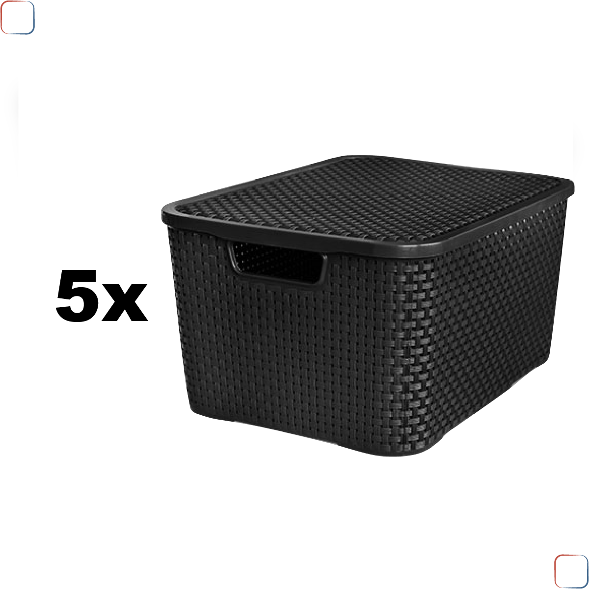 Kit 5 Caixas Organizadoras Rattan 20 Litros Empilhável Preta - Cesto Organizador 20l - 7