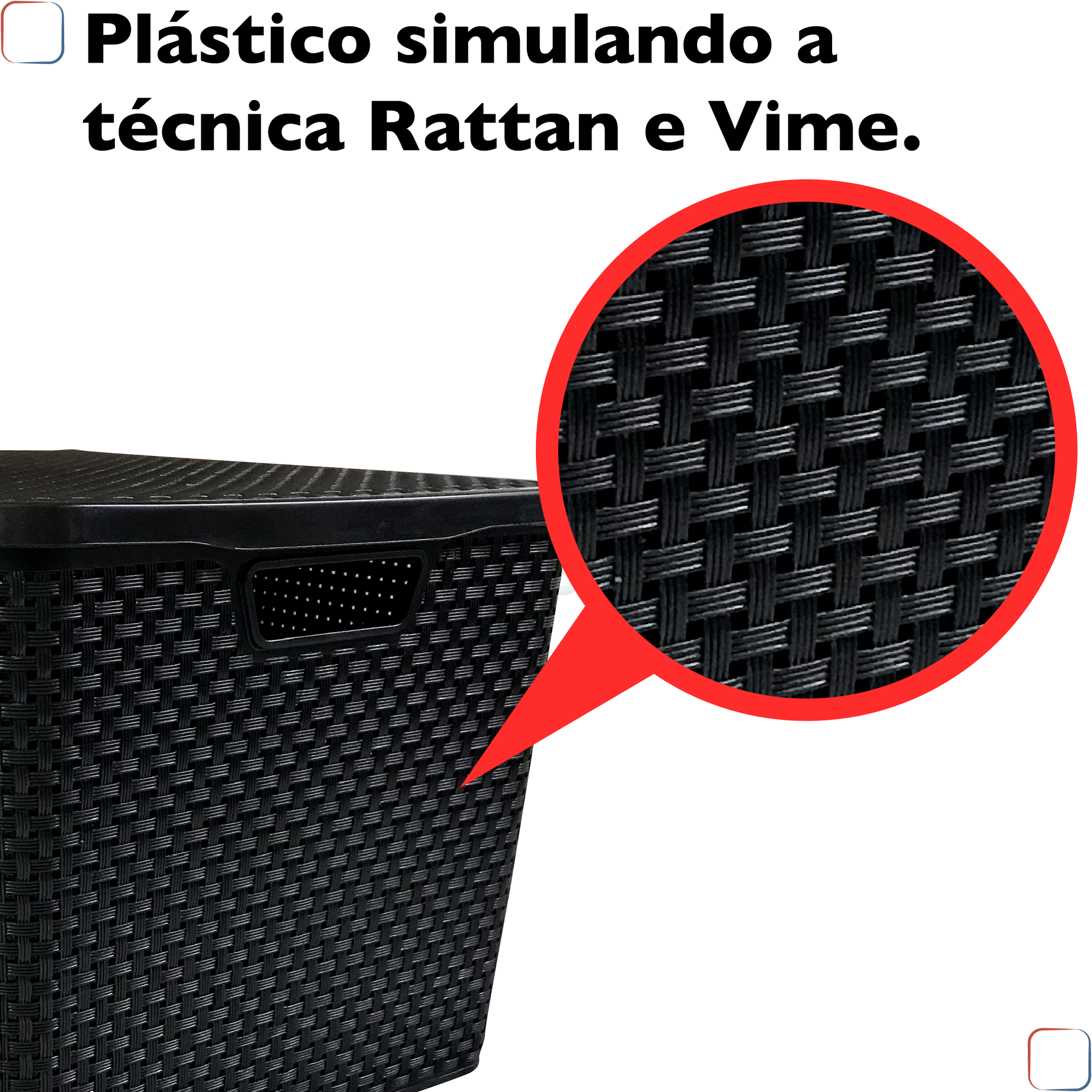 Kit 5 Caixas Organizadoras Rattan 20 Litros Empilhável Preta - Cesto Organizador 20l - 5