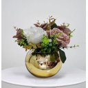 Ver imagem 1 de Arranjo de Flores Rosas Artificiais no Vaso Ouro Espelhado
