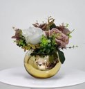 Ver imagem 1 de Arranjo de Flores Rosas Artificiais no Vaso Ouro Espelhado