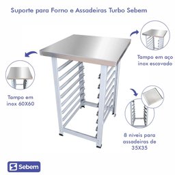 Mesa Bancada Estante Inox para Forno Gran Chef Fcv Gpaniz com Suporte Assadeira 35x35 - 2