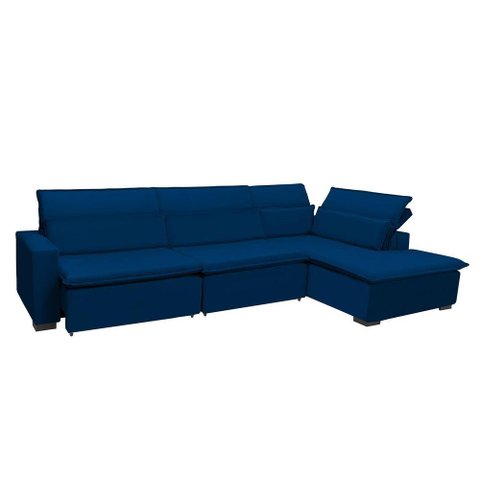 Sofá Istambul 3.80x1.90m Retrátil e Reclinável com Chaise - Azul