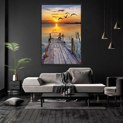 Quadro Decorativo Ponte Por do Sol Com Moldura e Sem Vidro 100X160