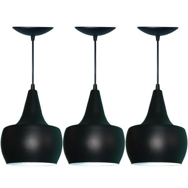 Kit 03 Arandelas Pendente Cone Estilo Tom Dixon Preto Fosco - 1