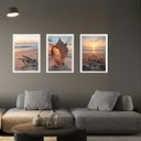 Ver imagem 1 de Kit 3 Quadros Praia por do Sol Conchas Tartaruga 24x18cm:moldura Branca
