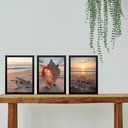 Ver imagem 2 de Kit 3 Quadros Praia por do Sol Conchas Tartaruga 24x18cm:moldura Branca