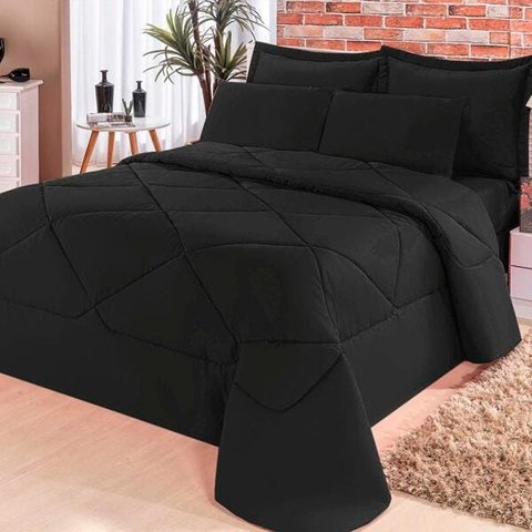 Kit com 6 peças Edredom Soft Casa Dona Casal Preto