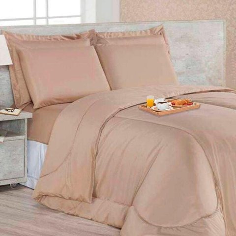 Kit com 6 peças Edredom Soft Casa Dona Casal Bege