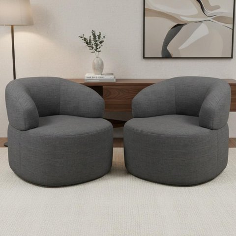 Kit 02 Poltronas Giratória Orgânica para Sala de Estar Living Helena L02 Linho Cinza Escuro - Lyam