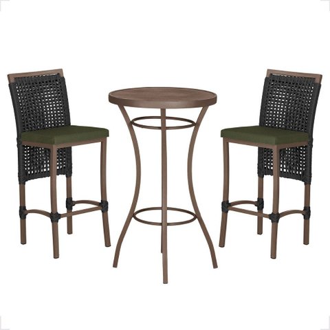 Mesa Bistro e 2 Banquetas Roma Marrom Corda Náutica 13 Trama Original