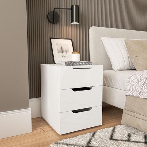 Mesa de Cabeceira Madri com 3 Gavetas 40x54cm Branco 250695