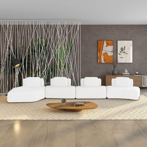 Sofá 4 Lugares Orgânico com Chaise e 3 Módulos Berlim bouclê Off K01 - D'Rossi Off White