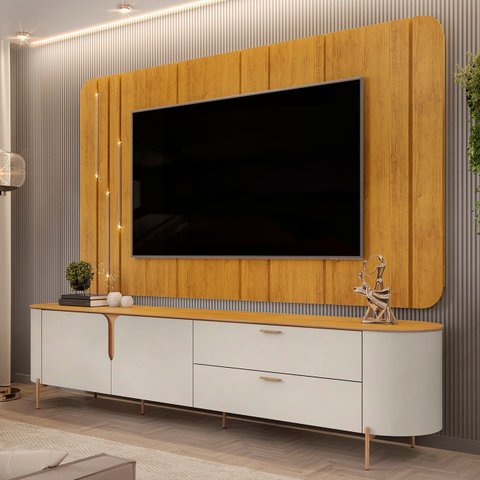 Painel para Tv 75 Pol e Rack Bancada 241cm Celi D04 Bali/cedro - Mpozenato