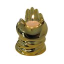Ver imagem 4 de Escultura Porta-Velas Mão de Buda Mudra Poliresina Dourado Espelhado 14cm Columbus Gold