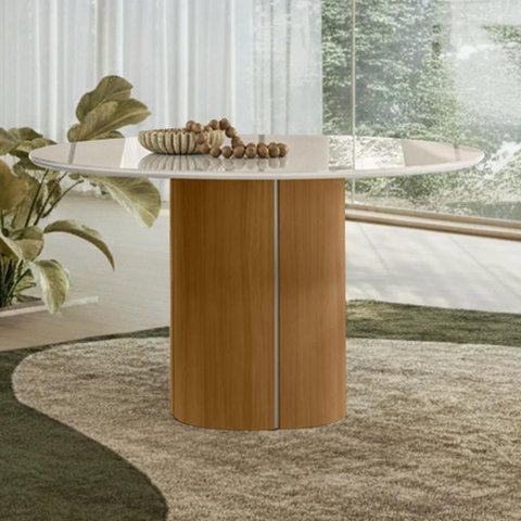 Mesa de Jantar Redonda 135cm 6 Lugares Flex Zuni Ypê/Off N02 - Mpozenato - Mpozenato