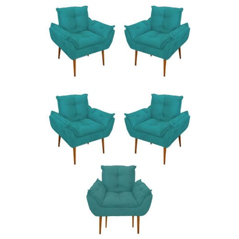 Kit 05 Poltrona Opala Sofá Sala, Quarto, Escritório Suede Cor:azul Turquesa