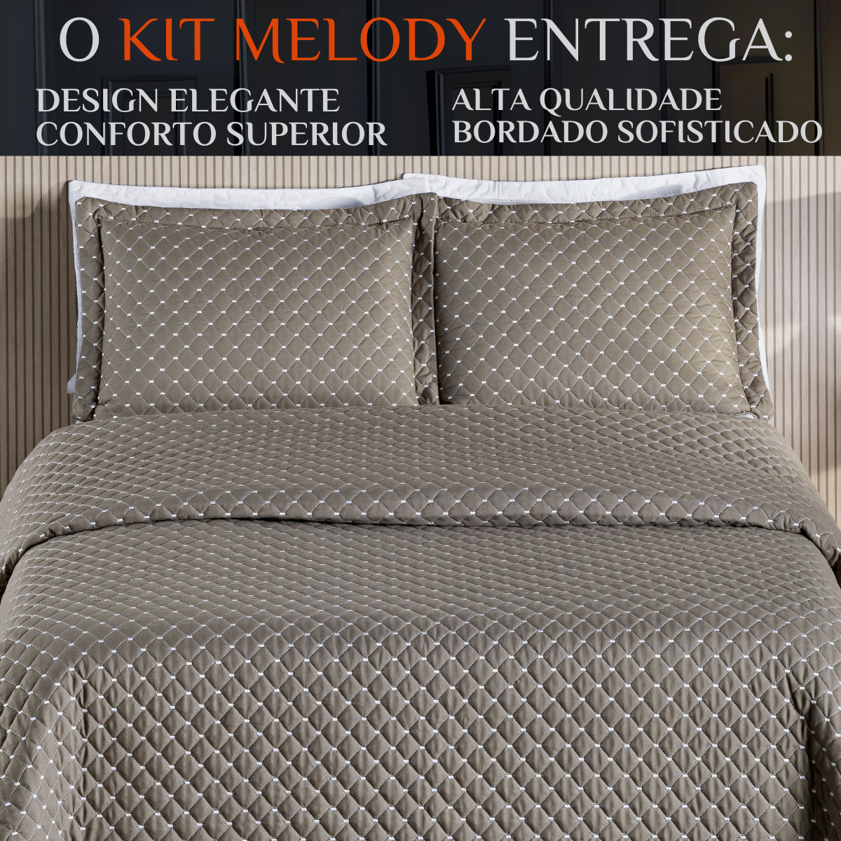 Jogo de Cama Casal King Size Melody Bordada 03 Peças Super Elegante-ravena:caqui - 2