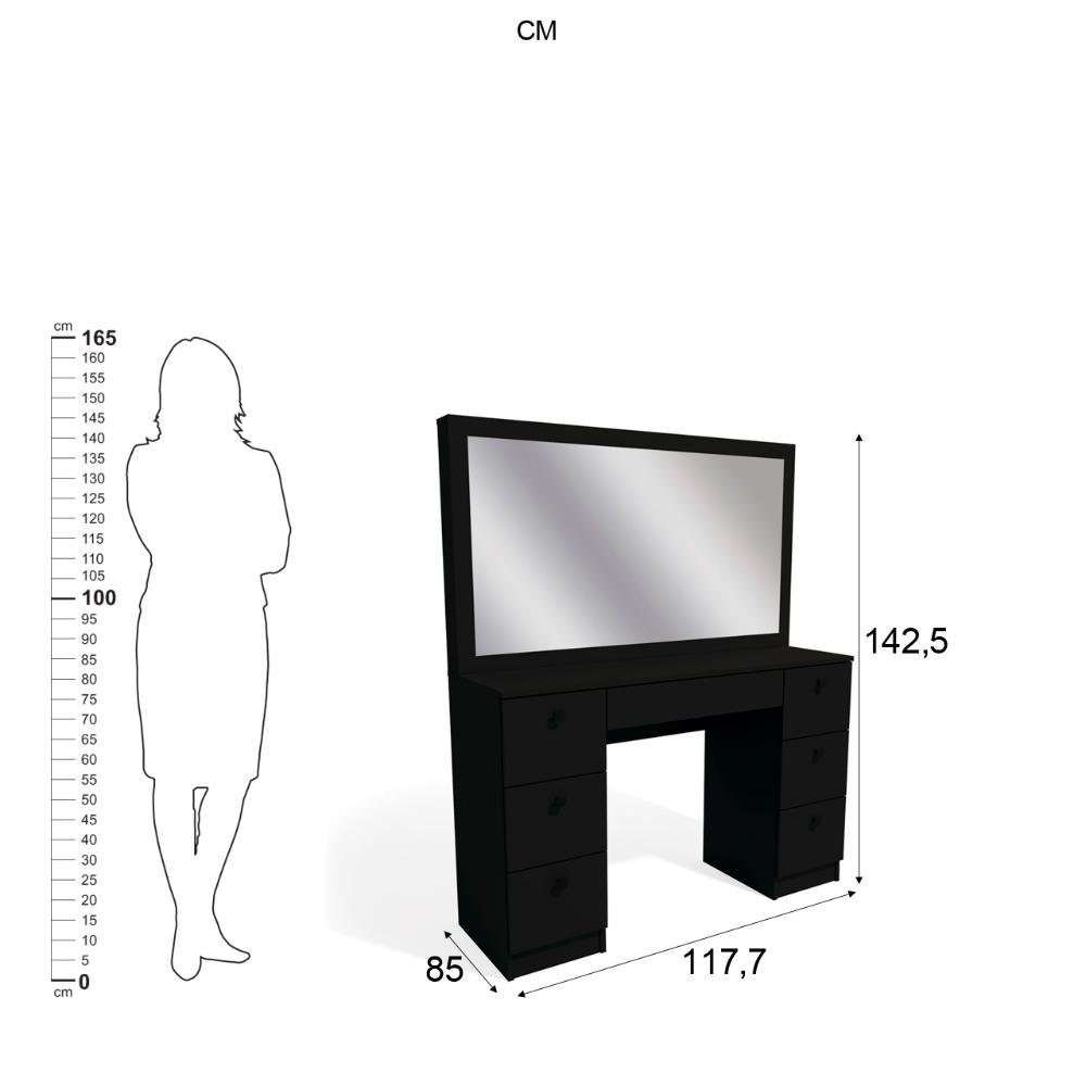 Penteadeira Ditália 7 Gavetas PE-80 Preto UV Acetinado - 8