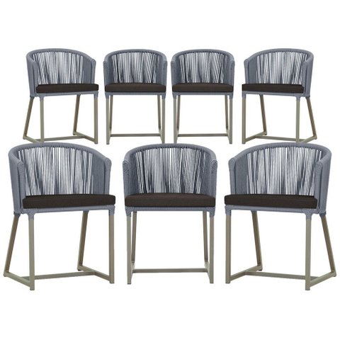 7 Cadeiras de Jantar Área Noronha em Alumínio com Pintura Fendi Corda Náutica Estofado 9 Trama Origi