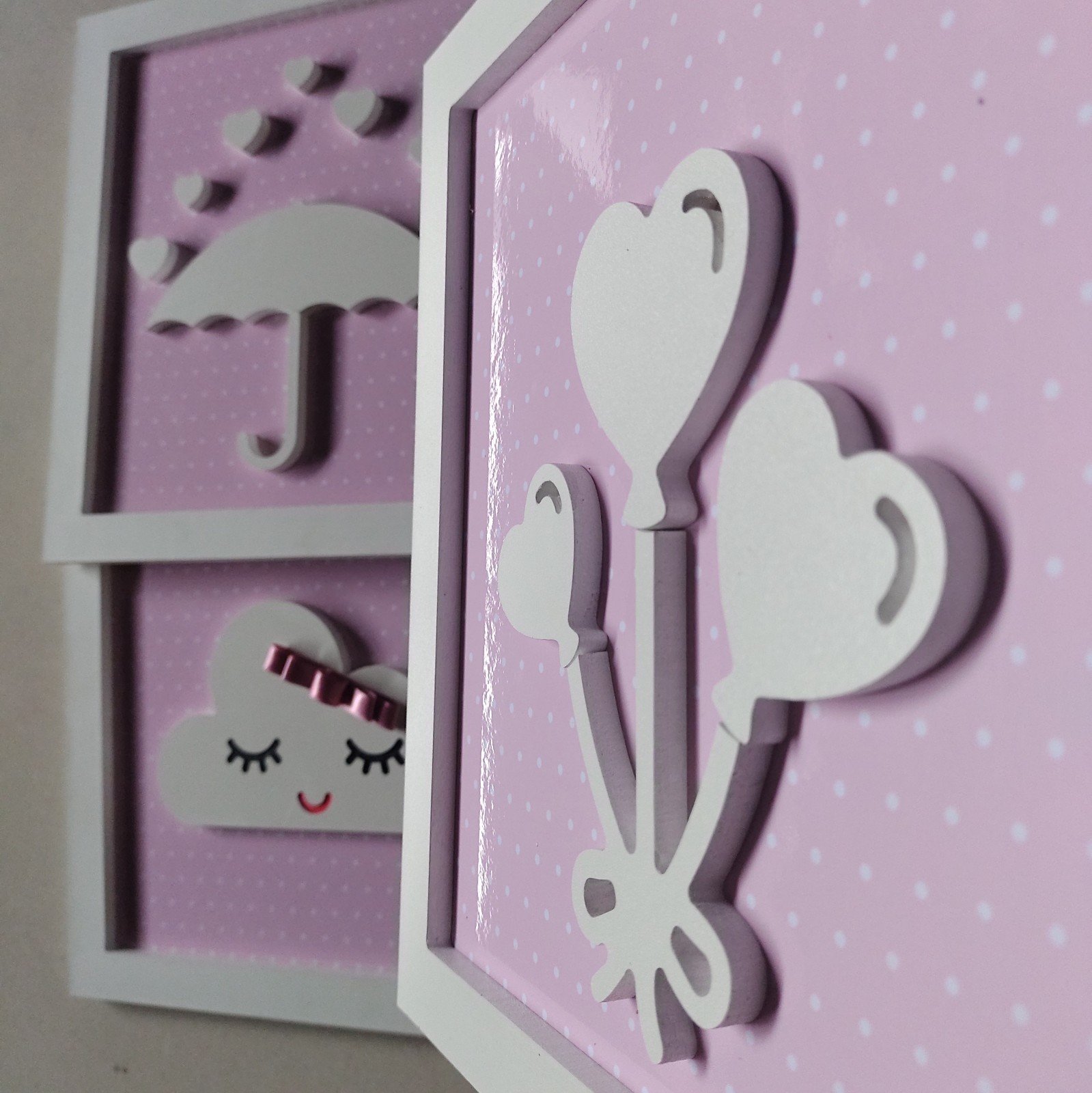 3 Quadros Impressos Chuva de Amor Menina Quarto Infantil - 3