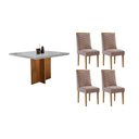 Ver imagem 1 de Conjunto: Mesa de Cozinha Berlim Curvo 90cm + 4 Cadeiras Maldivas Naturale/Off White - Linho