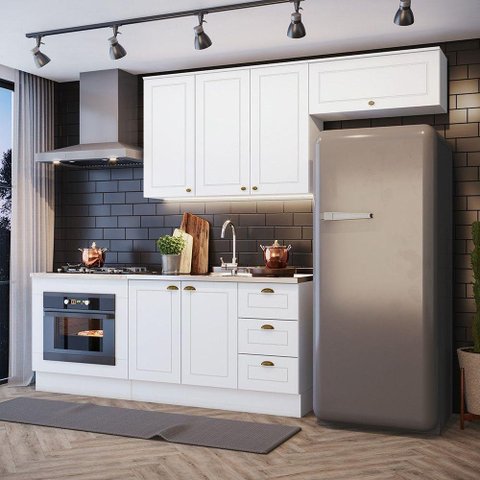 Cozinha Compacta 4 Peças C/ Aéreo Geladeira Branco