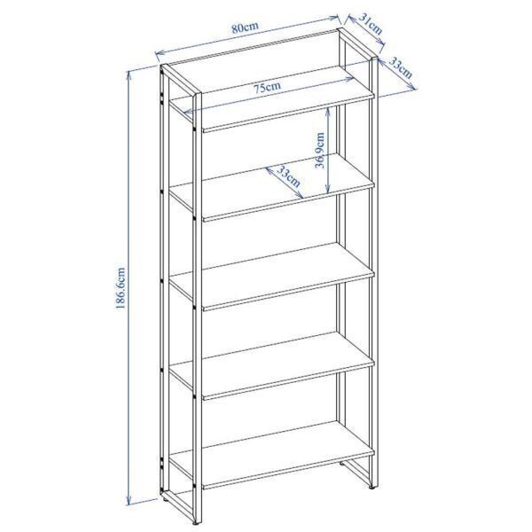 Estante para Livros em Aço e Mdp Industrial 5 Prateleiras Porto Espresso Móveis - 3