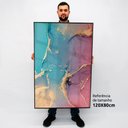 Ver imagem 2 de Quadro Decorativo Caixa Alta com Vidro Abstrato Mármore Luxe Perolado TaColado Moldura Preta 120 x 8