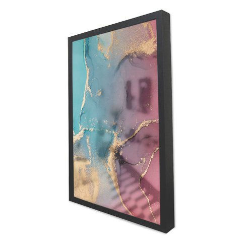Quadro Decorativo Caixa Alta com Vidro Abstrato Mármore Luxe Perolado TaColado Moldura Preta 120 x 8