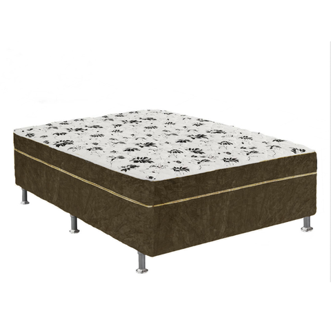 Cama Box Casal Suede Marrom + Colchão Casal Suede Marrom Orto Molas Ensacada 138x188x55