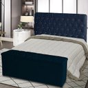 Ver imagem 2 de Kit de Quarto Cabeceira de Cama Box e Calçadeira Baú Bella Casal Queen 160 Cm Suede Botão Strass Azu
