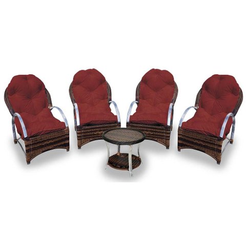 Conjunto de Poltronas Fibra Sintética Paris Alumínio - 4 Poltronas + 1 Mesa Centro - Tecido Duna Ver