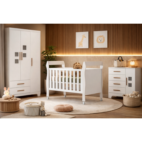 Quarto Completo com Berço que Vira Cama Magia - Mobibaby