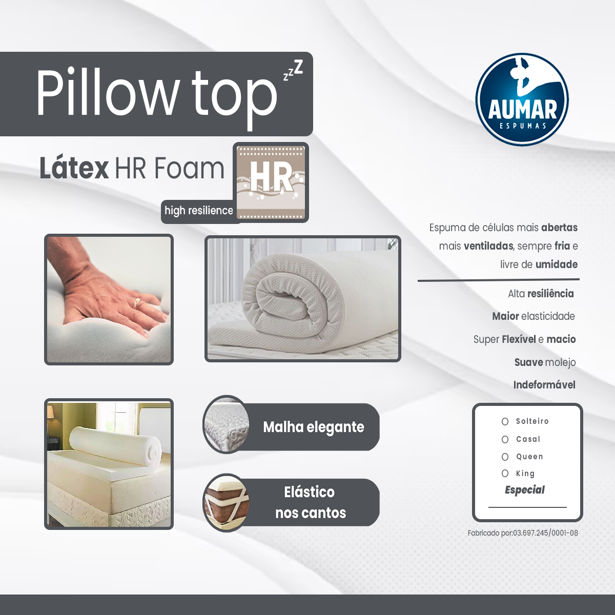 Pillow Top Látex HR Foam Queen 1,58 X 1,98 X 5 - Aumar - 5