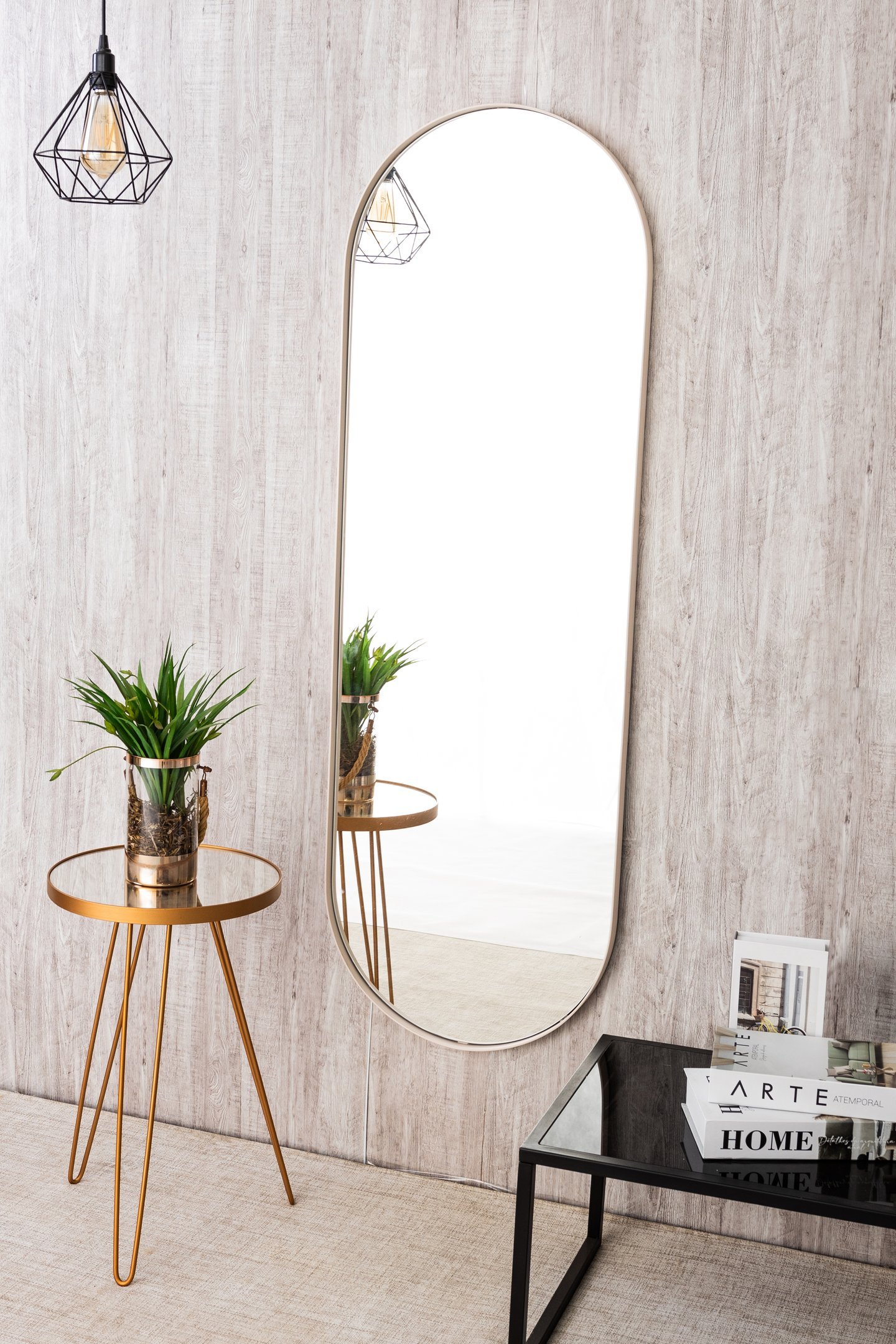 Espelho Grande Corpo Inteiro Parede Oval com Moldura em Metal 150 X 50 Cm -branco - 2