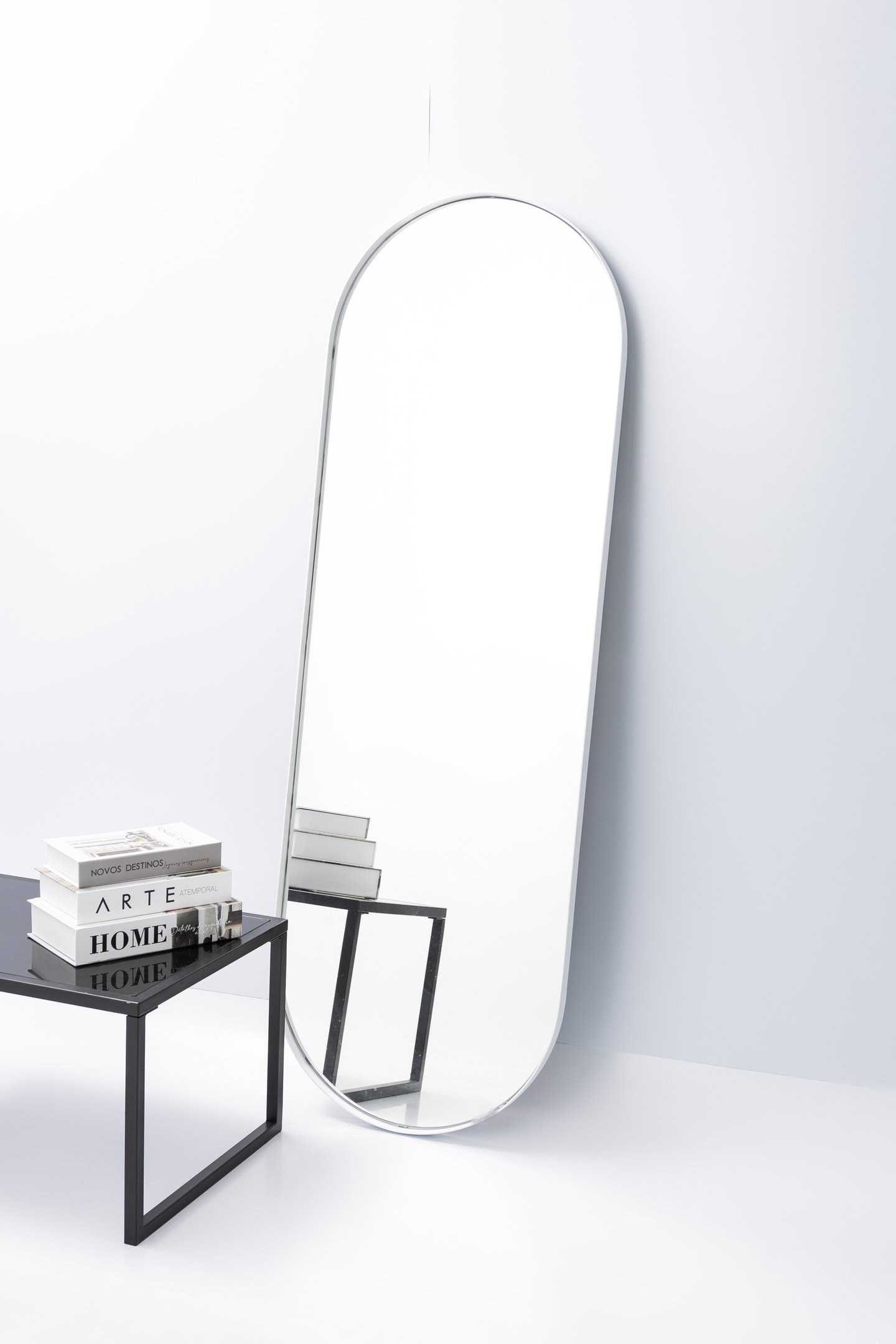 Espelho Grande Corpo Inteiro Parede Oval com Moldura em Metal 150 X 50 Cm -branco - 5