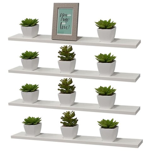 Kit 4 Prateleira Branca MDF 60 x 15cm Suporte Invisível