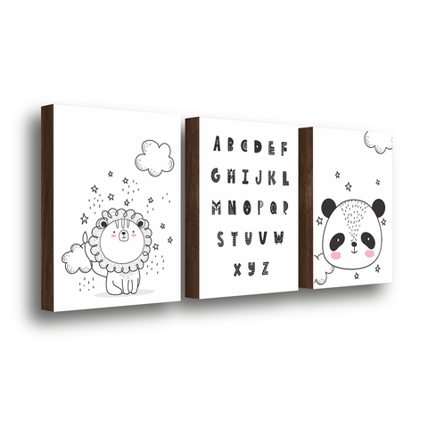 Kit 3 Quadros Decorativos Infantil Alfabeto Dos Bichos 30x40 MDF