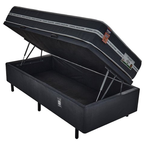 Cama Box Baú com Colchão Solteiro Molas Ensacadas New Barcelona Firme Fortezza 88x188 Fortezza Colch
