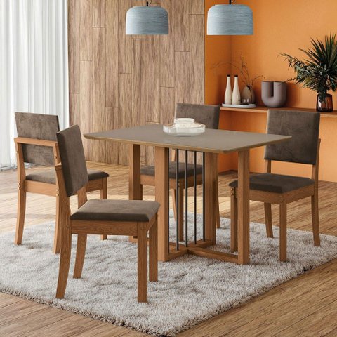 Mesa de Jantar 4 Lugares Noemi com Vidro Canela/freijo/bronze/marrom - Kappesberg Jantar