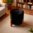 Ver imagem 2 de Kit 2 Puff Banqueta 3 Pés Madeira Resistente Luxo Tecido Moderno Veludo Preto