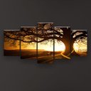 Ver imagem 2 de Quadro Decorativo Árvore Centenária Ao Pôr do Sol 5 Peças