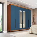 Ver imagem 1 de Guarda-Roupa Casal 6 Portas com Espelho Madrid Azul/Freijó
