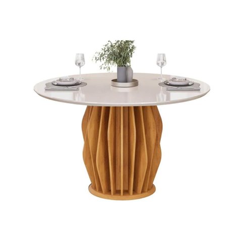Mesa Jantar Tokyo Madeirado/Vidro 136cm Cedro/Off DJ Móveis