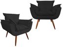 Ver imagem 1 de Kit 2 Poltronas Decorativa Opala Couro Preto Pés Madeira Ms Decor