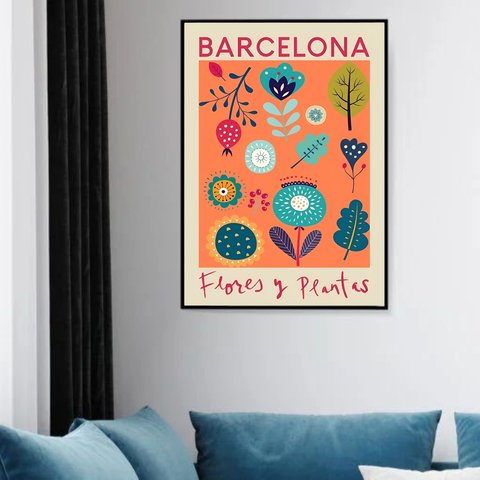 Quadro Decorativo Poster Flores e Plantas–barcelona -70x50cm:moldura Branca