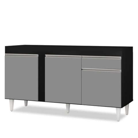 Balcão Gabinete para Pia 150cm sem Tampo 3 Portas 1 Gaveta Dakota Preto/cinza - Lumil Móveis