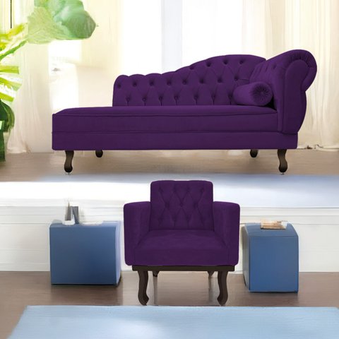 Kit Diva Recamier Diana 160cm Lado Esquerdo e 01 Poltrona Classic Suede - Doce Sonho Móveis RECAMIER